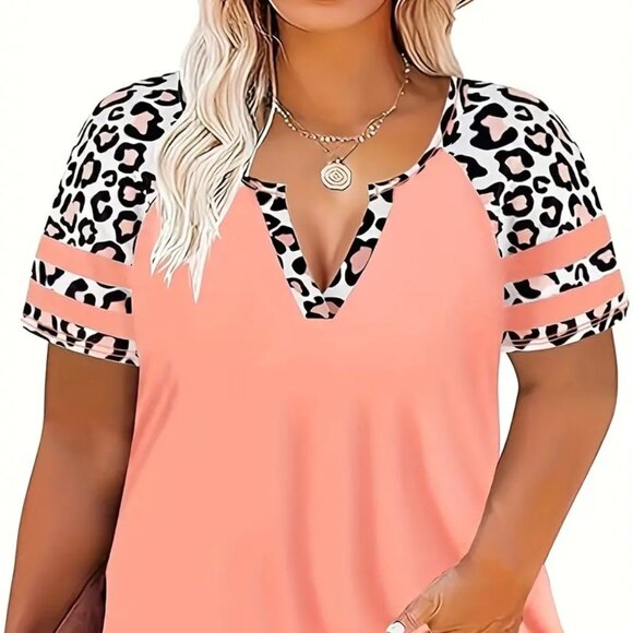 Women Plus Size Pink Leopard Print Casual Loose Fit Fashion Blouse Top 14W - 22W - Picture 1 of 6